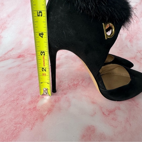 SALVATORE FERRAGAMO Francesca Mink Trim Suede Leather Pumps Black Sz 5.5 - Picture 7 of 16